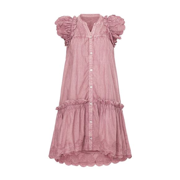 Sea Heidi Heart Quilt Petal Sleeve Tiered Rose Pink Mini Dress Size Small - Picture 5 of 15